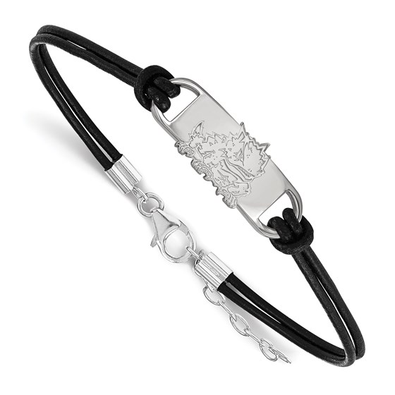 Sterling Silver Texas Christian University Leather Bracelet Sterling Silver Texas Christian University Leather Bracelet